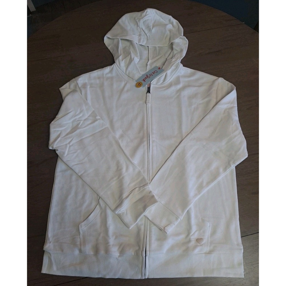 NWT Cat & Jack Girls Heart French Terry Zip-Up Hoodie Size XXL 16/18 Cream Color